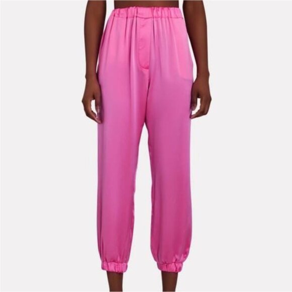 Intermix Backgrounde NYC Logan Silk-Charmeuse Joggers Pink size P - Picture 1 of 11